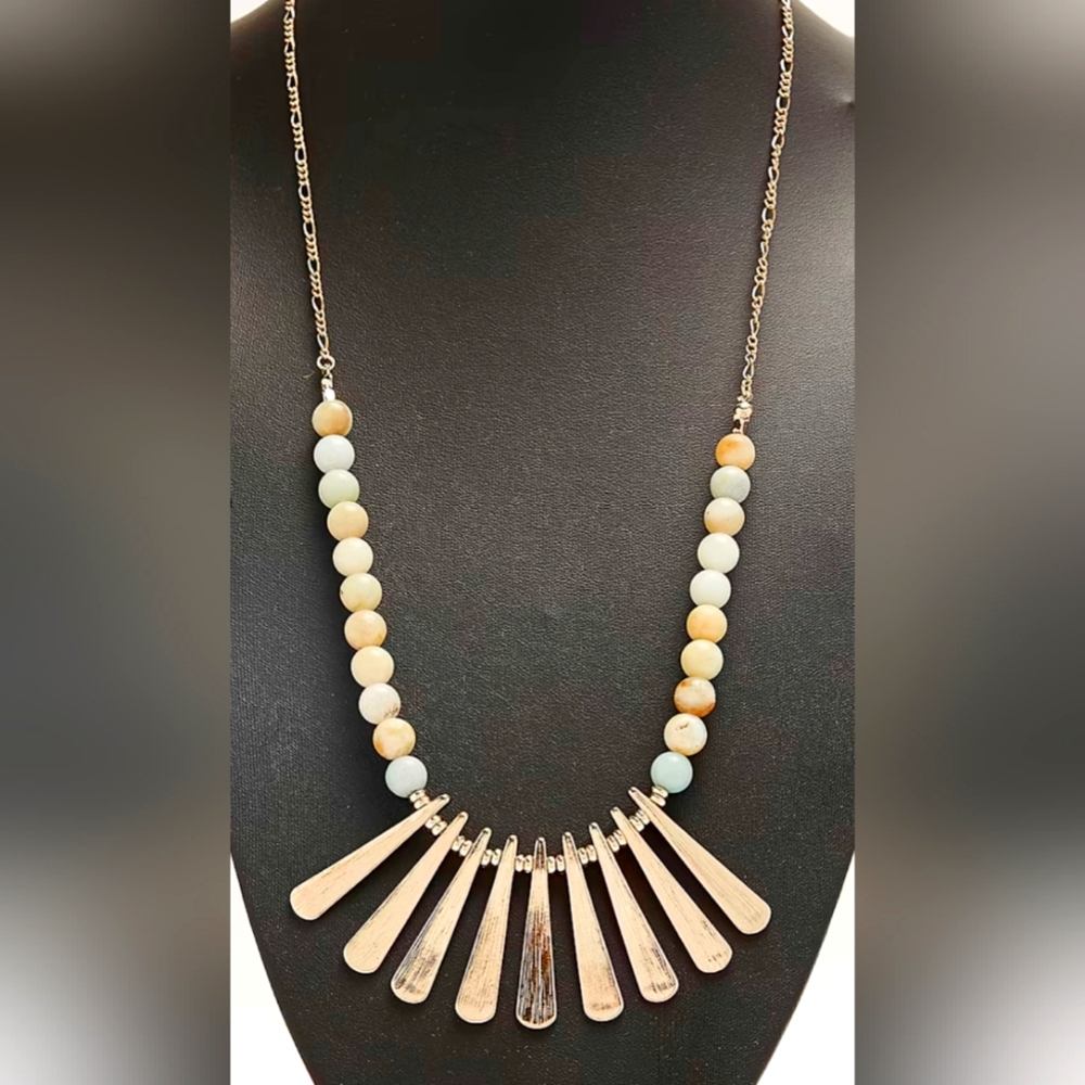 Bancroft Millicent Fringe Long Necklace Gold & Light Blue 💛 🩵